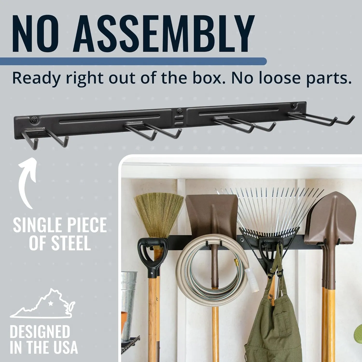 StoreYourBoard Bedrock Tool Garage Tool Organizer Wall Mount, Garage Organization and Storage, Shovel & Rake Hangers Garden Yard Tool Rack, Industrial Steel Holds 250 Pounds
