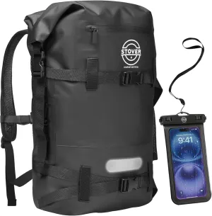 STOVER 5/10/25/30/40/55L Waterproof Dry Backpack & Phone Case- Large Floating Dry Bag for Kayaking, Travel, Hiking, Fishing, Camping, Motorcycles & Beach, Heavy-Duty Roll Top Men/Women (Black)