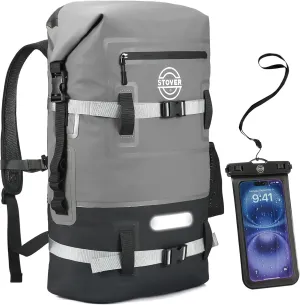 STOVER 5/10/25/30/40/55L Waterproof Dry Backpack & Phone Case- Large Floating Dry Bag for Kayaking, Travel, Hiking, Fishing, Camping, Motorcycles & Beach, Heavy-Duty Roll Top Men/Women (Grey)