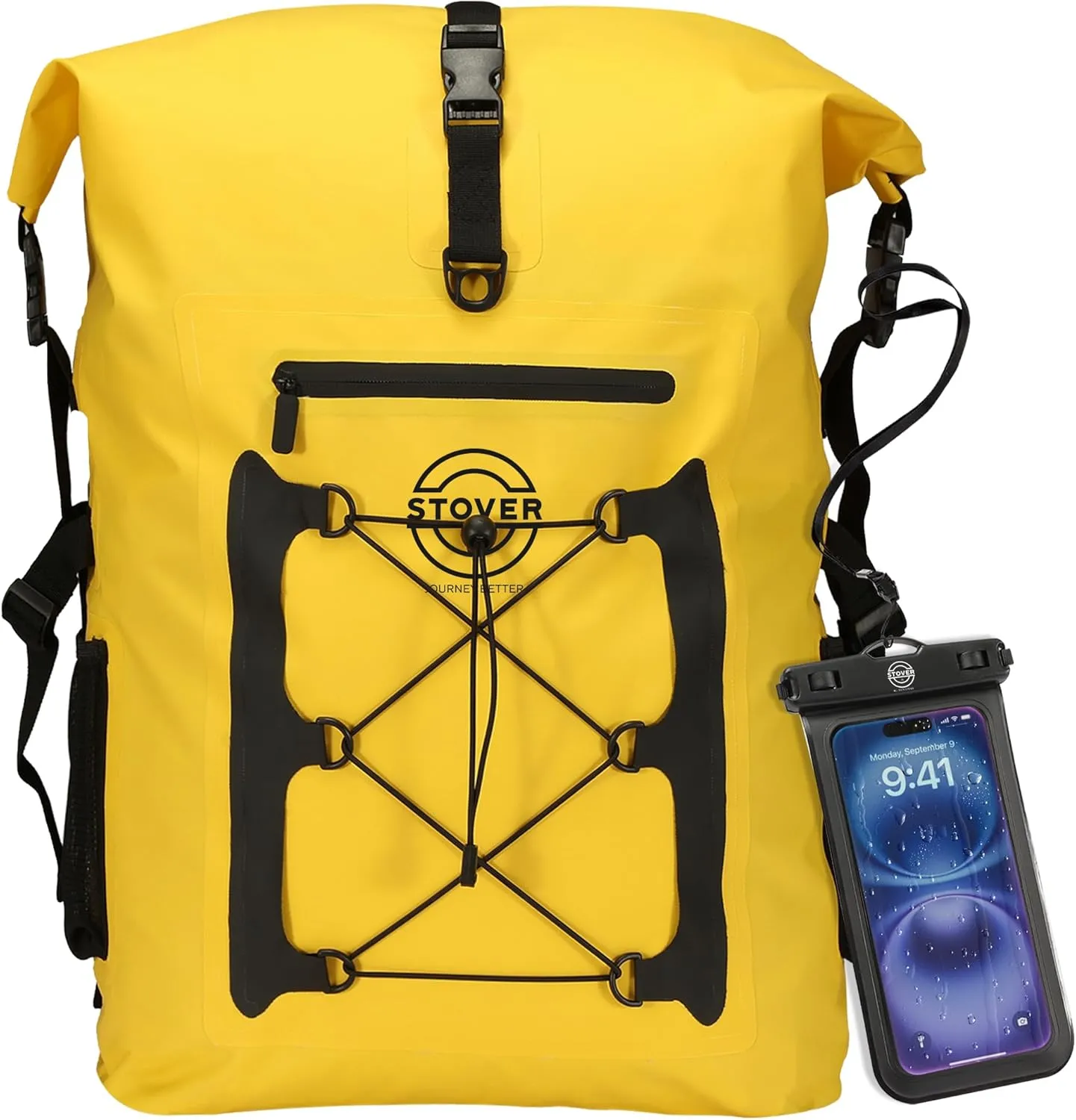 STOVER 5/10/25/30/40/55L Waterproof Dry Backpack & Phone Case- XL Floating Dry Bag for Kayaking, Travel, Hiking, Fishing, Camping, Motorcycles & Beach, Heavy-Duty Roll Top Men/Women (Yellow)