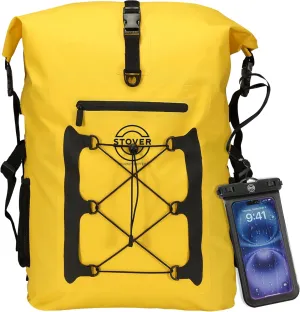 STOVER 5/10/25/30/40/55L Waterproof Dry Backpack & Phone Case- XL Floating Dry Bag for Kayaking, Travel, Hiking, Fishing, Camping, Motorcycles & Beach, Heavy-Duty Roll Top Men/Women (Yellow)