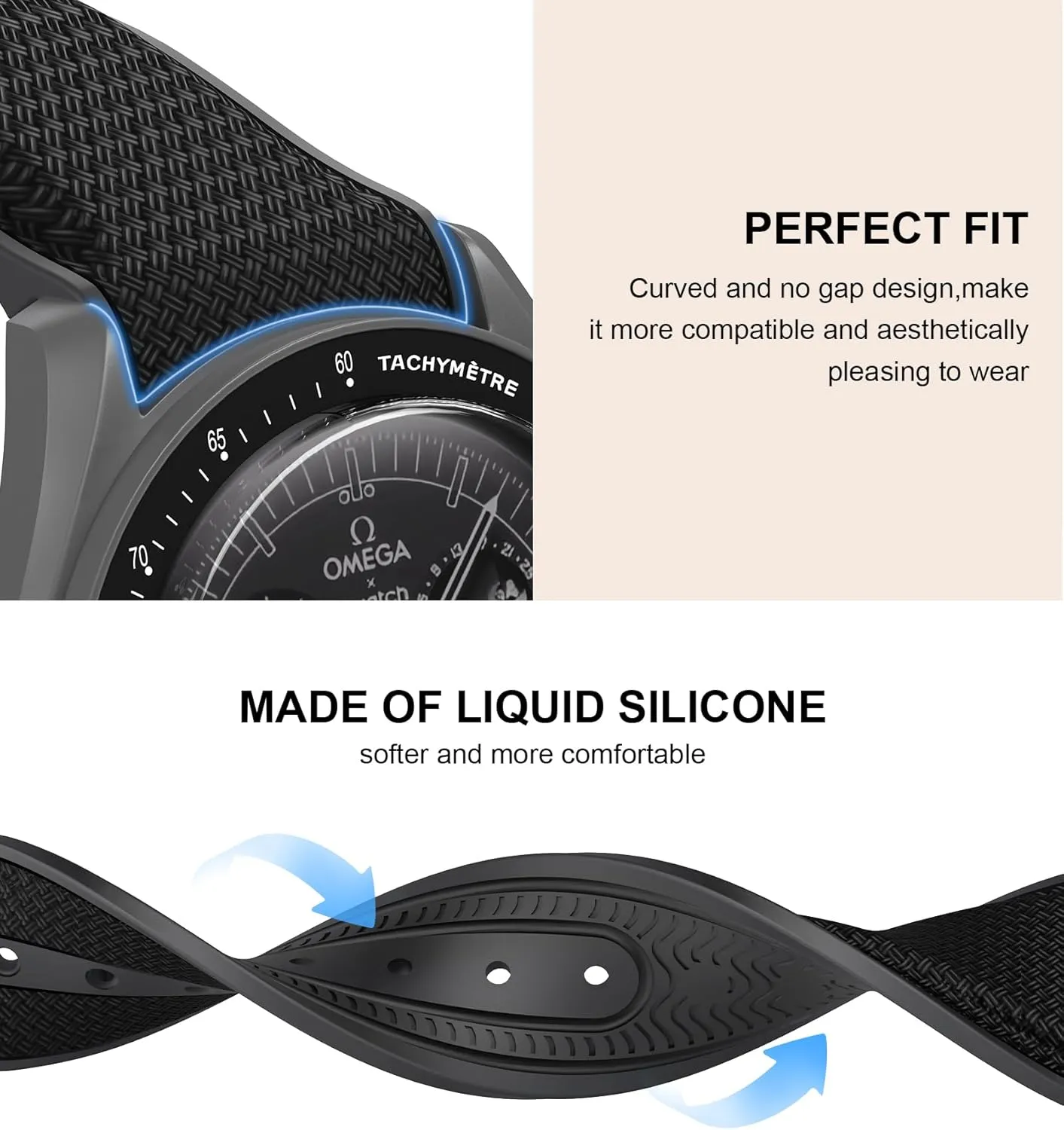 Strap for Omega x Swatch MoonSwatch Watch, 20mm Folding Buckle Band Compatible, Curved No Gap Replacement Strap for Men & Women