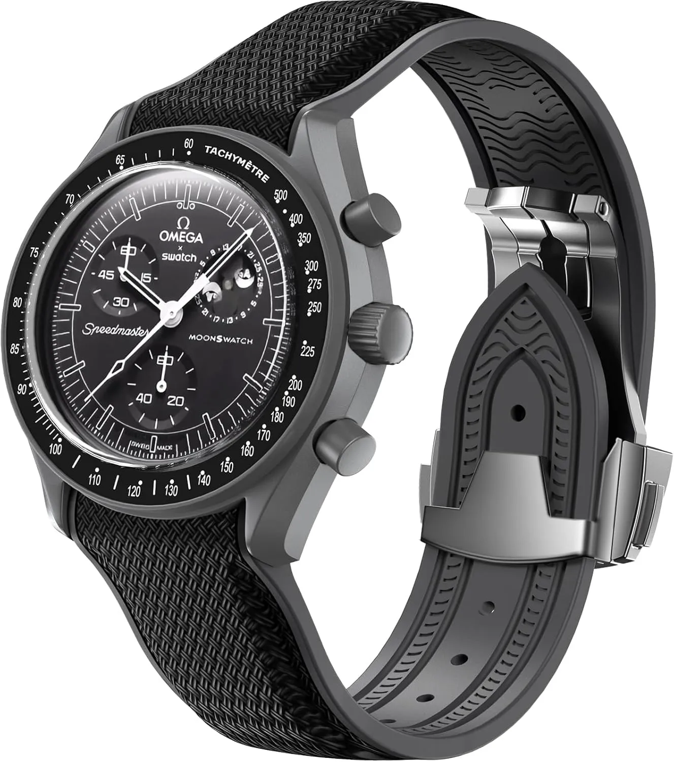 Strap for Omega x Swatch MoonSwatch Watch, 20mm Folding Buckle Band Compatible, Curved No Gap Replacement Strap for Men & Women