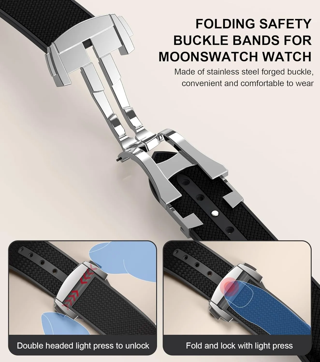 Strap for Omega x Swatch MoonSwatch Watch, 20mm Folding Buckle Band Compatible, Curved No Gap Replacement Strap for Men & Women