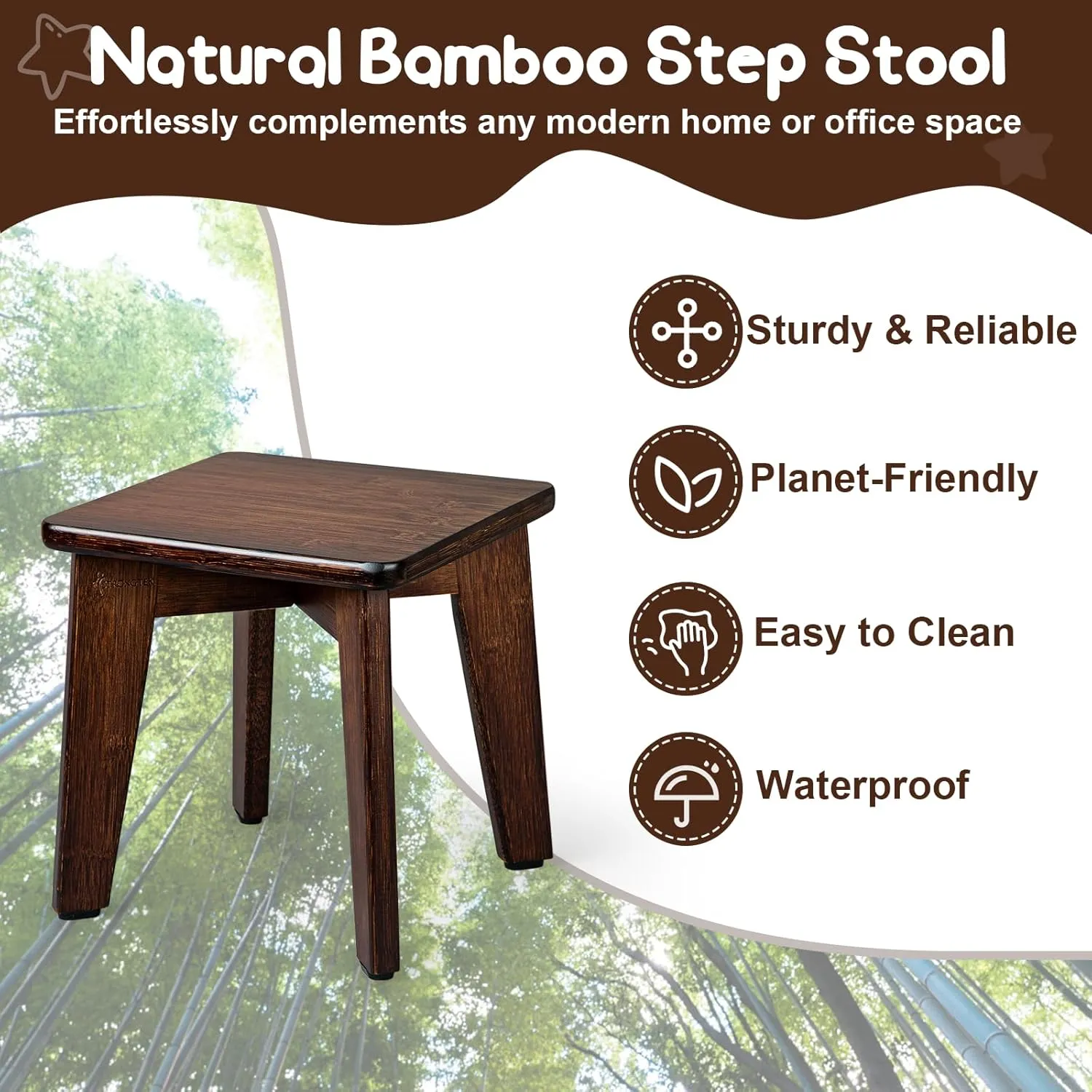 StrongTek Bamboo Small Step Stool, Durable and Stylish Wooden Step for Adults and Kids, Perfect for Kitchen, Bathroom, Bedroom, or Living Room, Non-Slip, Compact, Portable, Easy to Store (Chocolate)