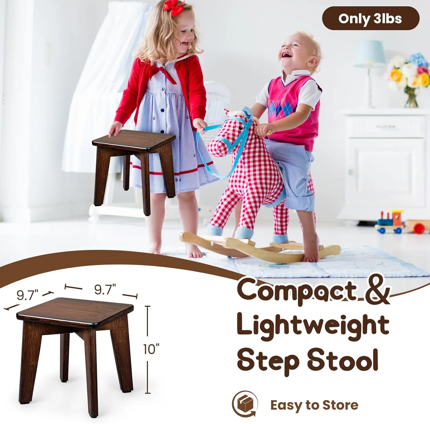 StrongTek Bamboo Small Step Stool, Durable and Stylish Wooden Step for Adults and Kids, Perfect for Kitchen, Bathroom, Bedroom, or Living Room, Non-Slip, Compact, Portable, Easy to Store (Chocolate)
