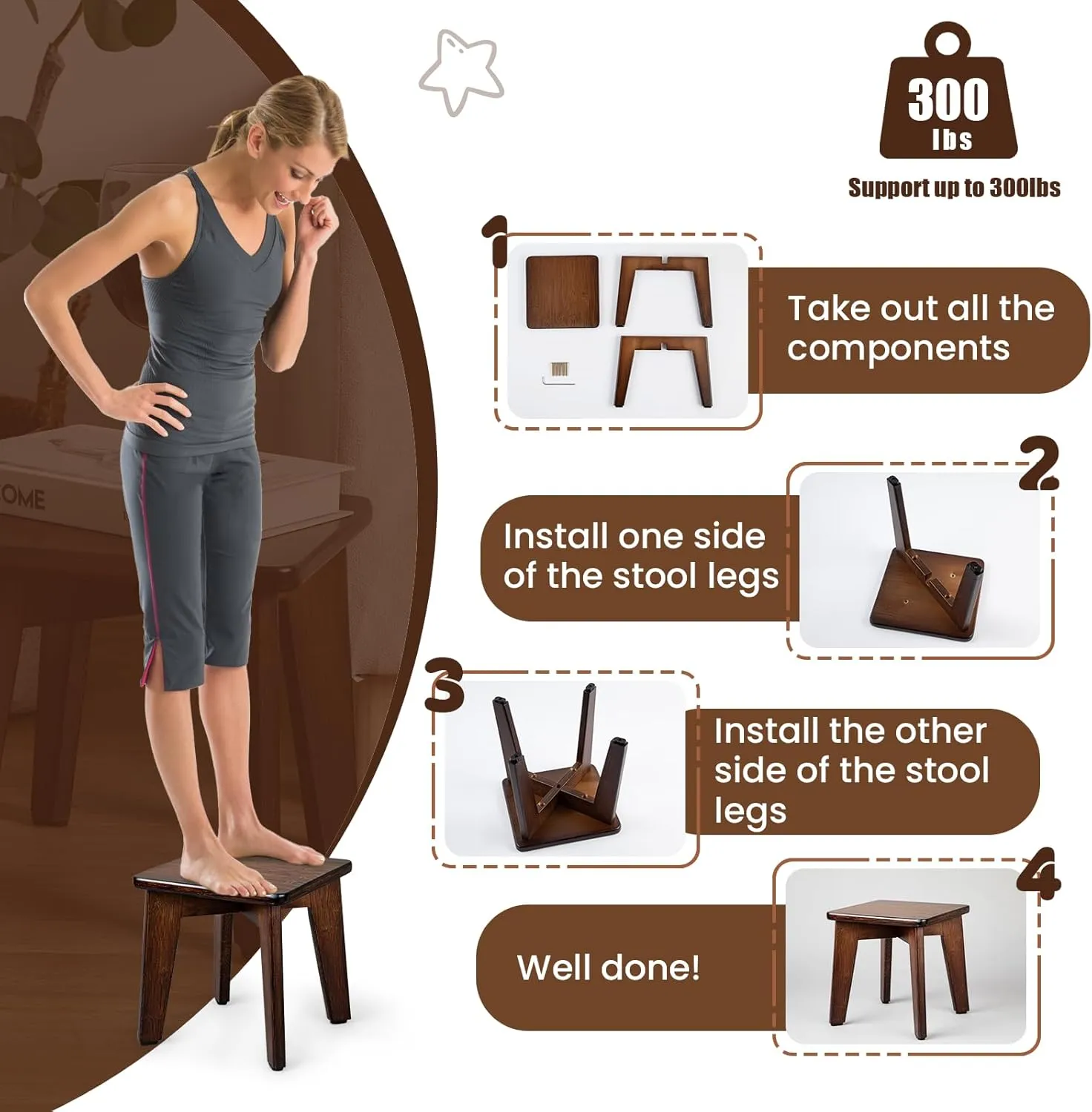 StrongTek Bamboo Small Step Stool, Durable and Stylish Wooden Step for Adults and Kids, Perfect for Kitchen, Bathroom, Bedroom, or Living Room, Non-Slip, Compact, Portable, Easy to Store (Chocolate)
