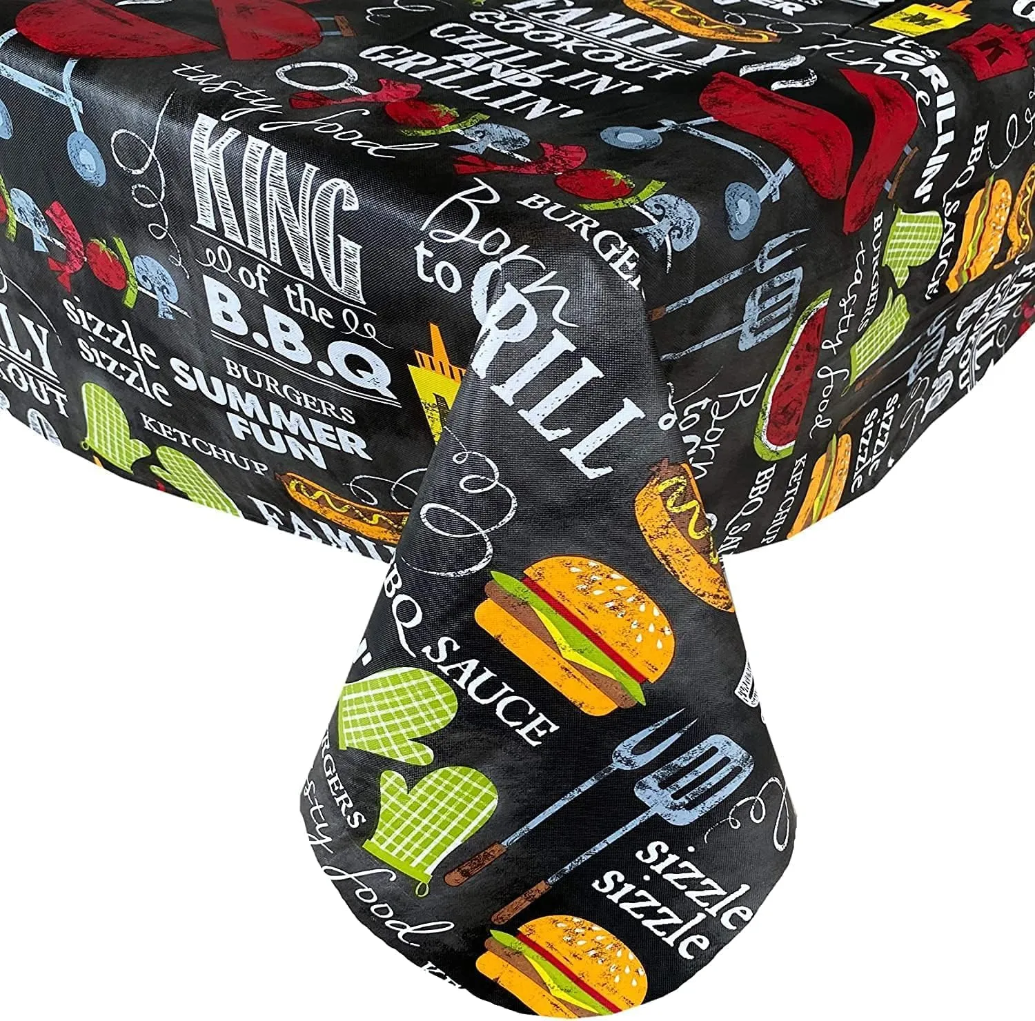 Summer Fun Family Cookout BBQ Vinyl Flannel Back Tablecloth – Waterproof, Easy Clean, Reusable Picnic & Party Table Cover (52" x 70" Oblong)
