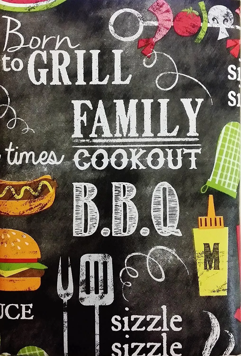 Summer Fun Family Cookout BBQ Vinyl Flannel Back Tablecloth – Waterproof, Easy Clean, Reusable Picnic & Party Table Cover (52" x 70" Oblong)