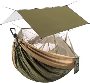 Sunyear Camping Hammock with Bug Net & Sunyear Hammock Rain Fly Tent Tarp Provides Effective Protection Against Rain
