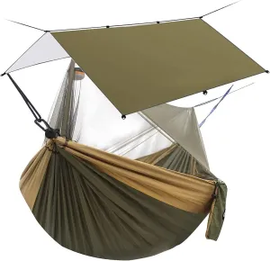 Sunyear Camping Hammock with Net & Sunyear Hammock Rain Fly Tent Tarp Provides Effective Protection Against Rain