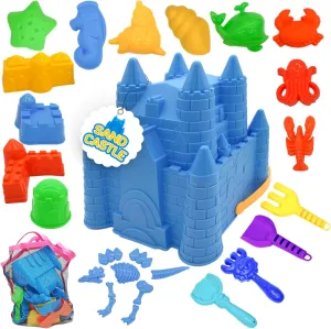 SupMLC Beach Toys Sand Toys for Kids Sand Castle Building Kit with Sand Bucket, Mesh Bag, Shovels and Rakes, Sandbox Toys for Toddlers, Travel Beach Toys for Kids 3-12