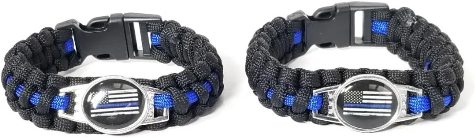 Support The Police Bracelet - Thin Blue Line Para-Cord Survival Bracelet | 10% of Sales Donated to Police Department of Your Choice | One Piece | Black and Blue