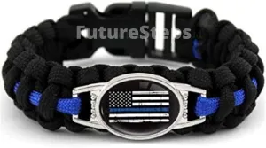 Support The Police Bracelet - Thin Blue Line Para-Cord Survival Bracelet | 10% of Sales Donated to Police Department of Your Choice | One Piece | Black and Blue