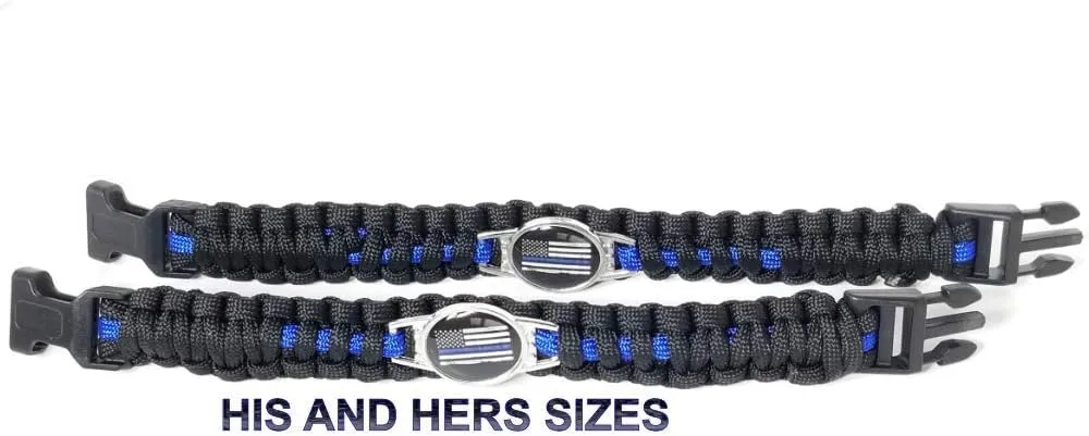 Support The Police Bracelet - Thin Blue Line Para-Cord Survival Bracelet | 10% of Sales Donated to Police Department of Your Choice | One Piece | Black and Blue