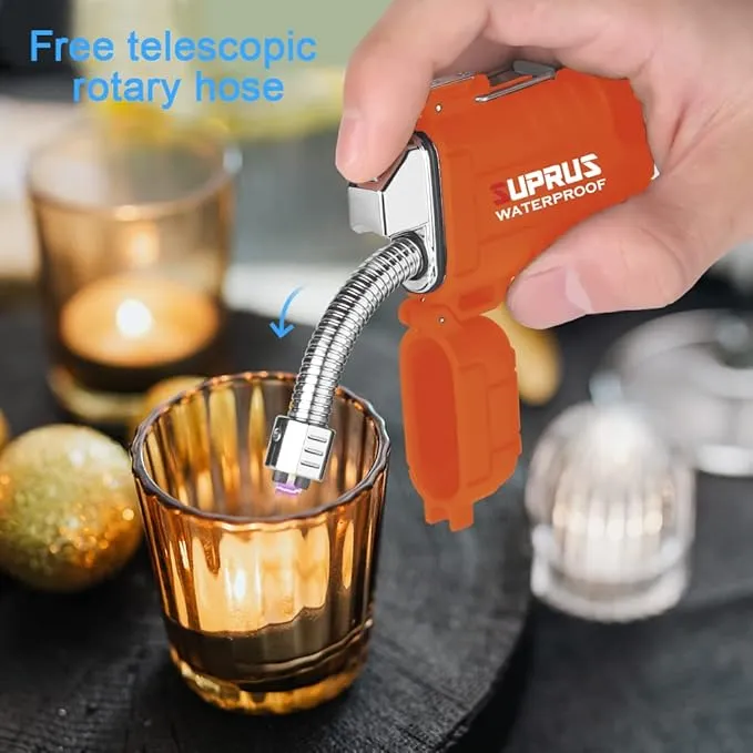 SUPRUS Waterproof Lighter Windproof Lighter Arc Plasma Lighters USB-C Rechargeable with Expandable and Flexible Neck for Outdoor Camping Kitchen (Orange)