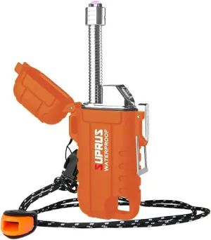 SUPRUS Waterproof Lighter Windproof Lighter Arc Plasma Lighters USB-C Rechargeable with Expandable and Flexible Neck for Outdoor Camping Kitchen (Orange)