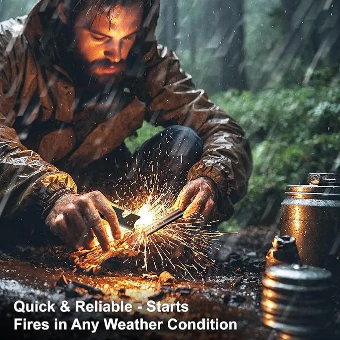 Survival Fire Starter, 4 Inch Ferro Rod, Flint Fire Starters for Hiking and Camping, Flint and Steel Survival Tool with Paracord and Emergency Whistle