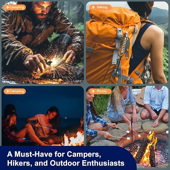 Survival Fire Starter, 4 Inch Ferro Rod, Flint Fire Starters for Hiking and Camping, Flint and Steel Survival Tool with Paracord and Emergency Whistle
