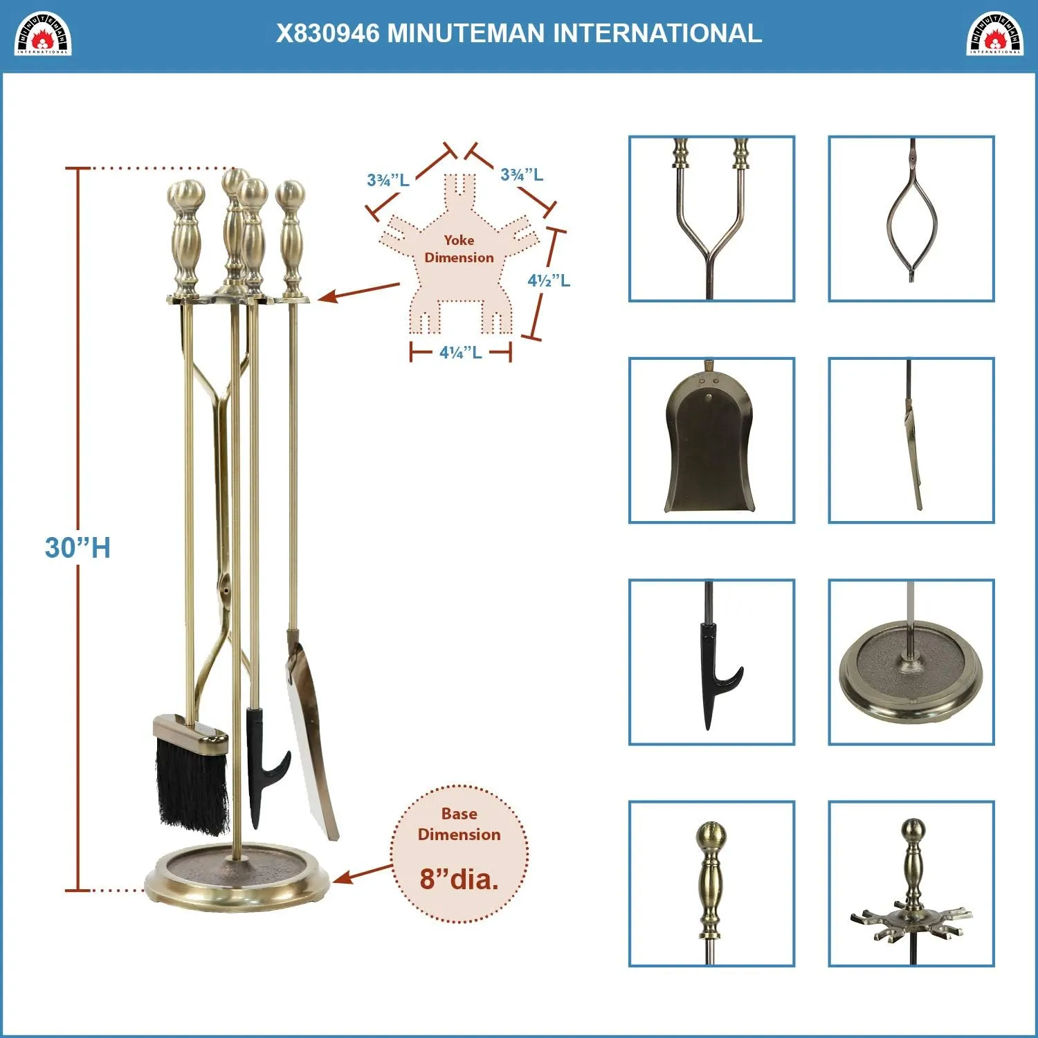 Sutton 5-piece Fireplace Tool Set, Antique Brass