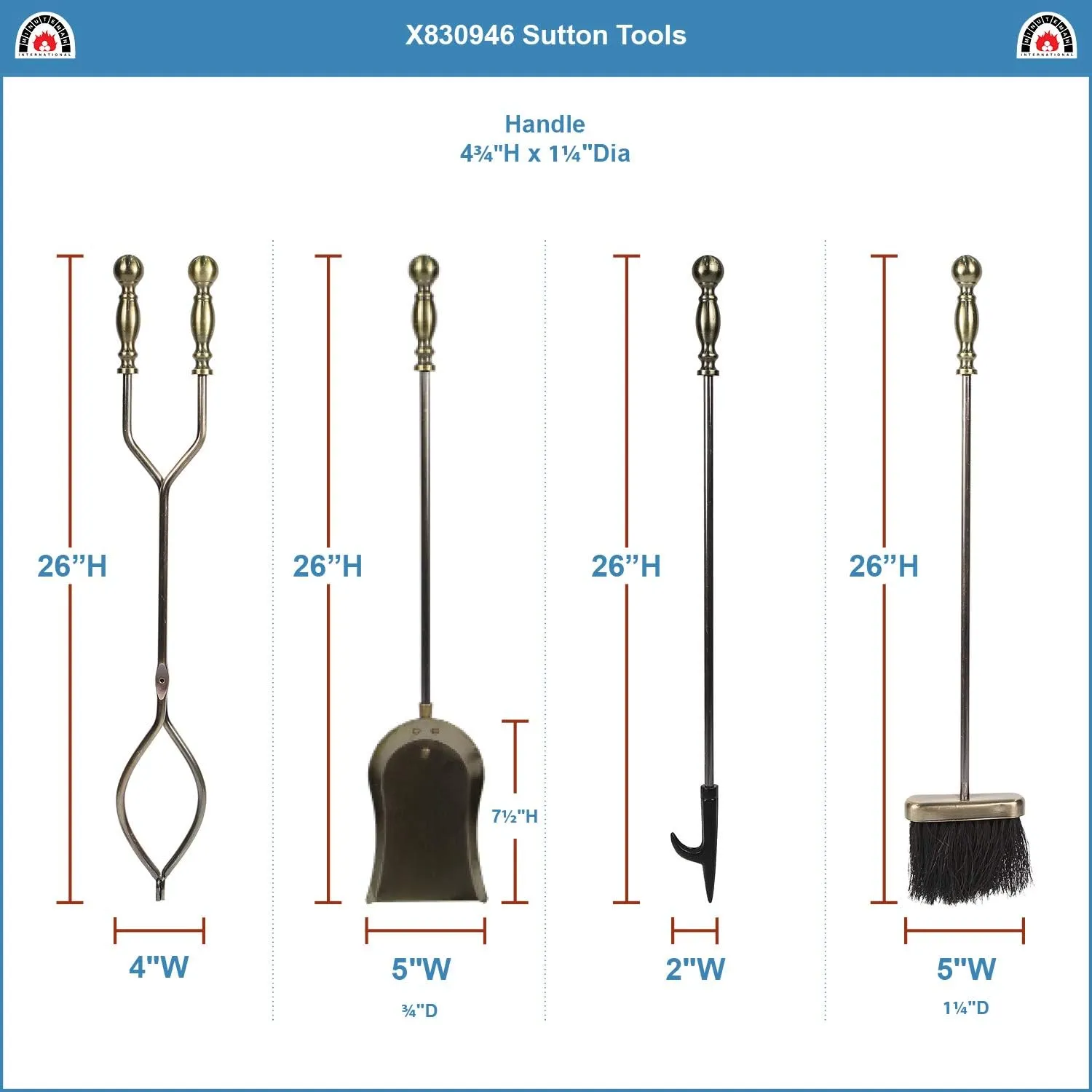Sutton 5-piece Fireplace Tool Set, Antique Brass