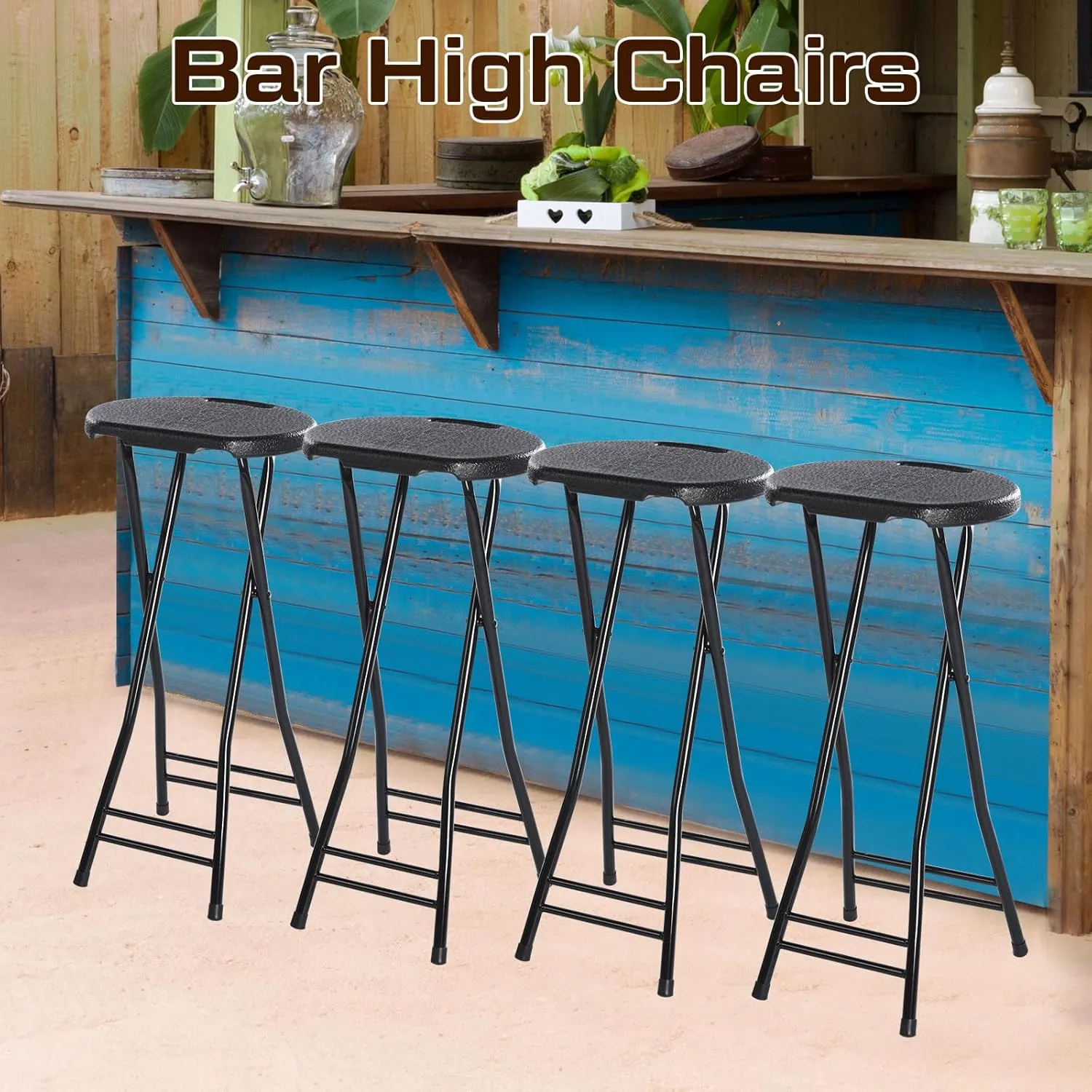 Suzile 2 Pcs Tall Folding Chair Portable Plastic Stool Chair Heavy Duty Foldable Bar Stools with Handle for Adults Kitchen Counter Room Home Camping Indoor Outdoor, 300lbs Capacity (27 Inch)