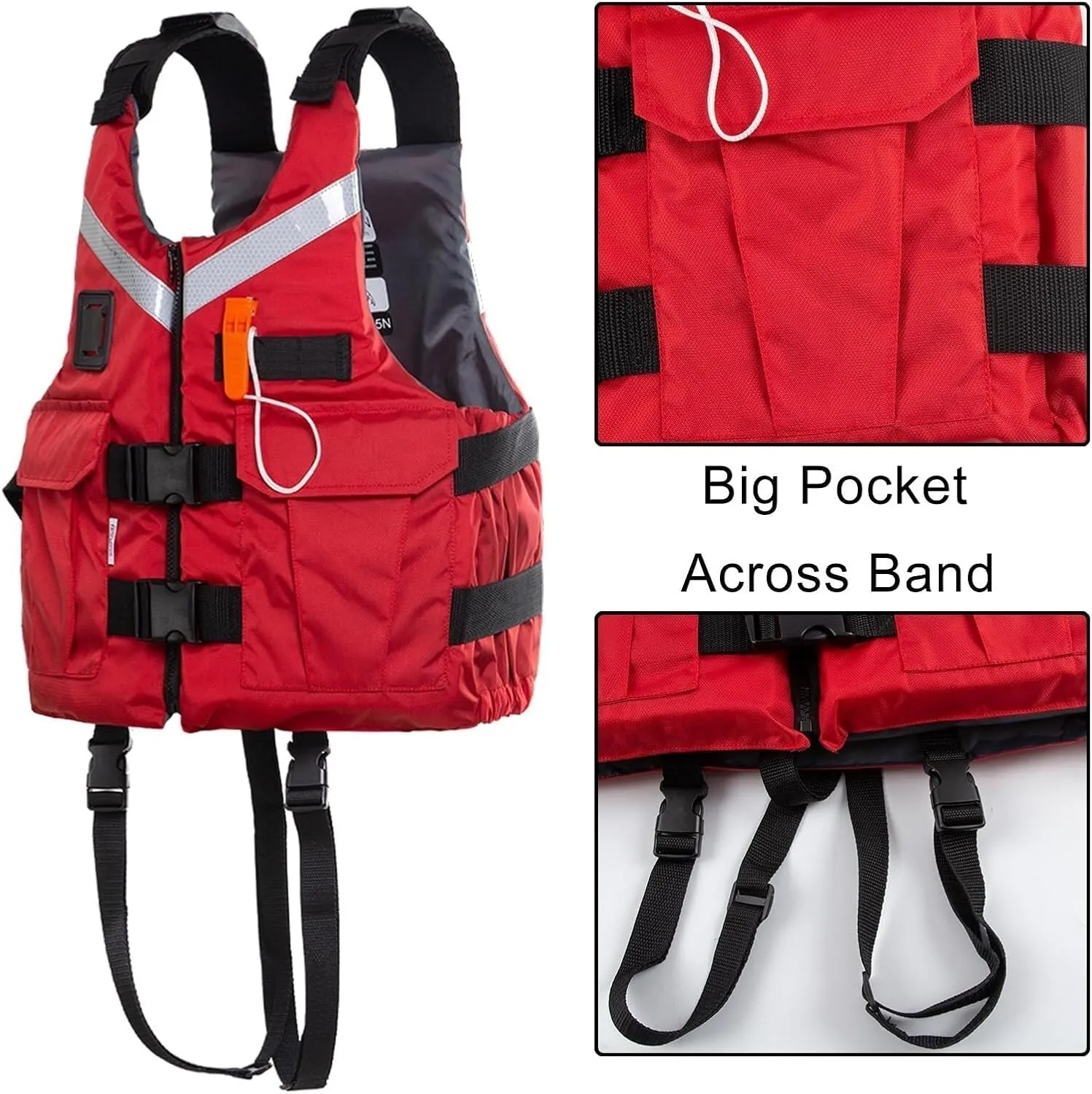 Swimming Vest, Strong Reflective Safety Equipment with Adjustable Waist Belt and Zipper, Safety Whistle for Kayaking, Sailing, Rafting