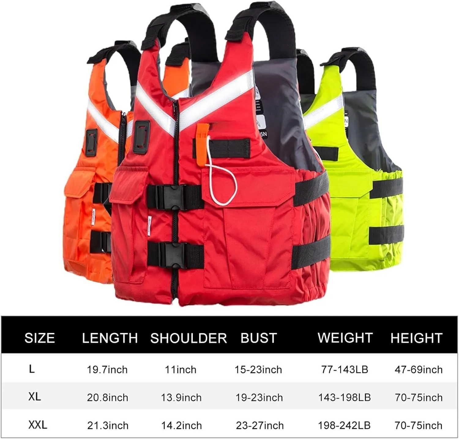 Swimming Vest, Strong Reflective Safety Equipment with Adjustable Waist Belt and Zipper, Safety Whistle for Kayaking, Sailing, Rafting
