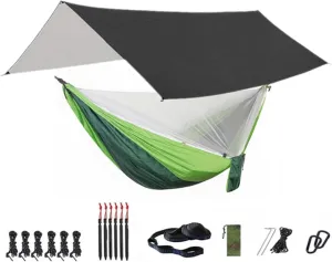 Swings Seats Camping Hammock with Net and Rainfly Tarp, 118 * 118 Inch, Portable Waterproof and UV Resistant Hammock Tent for Indoor, Outdoor Play Set Swings (Color : Black and LightGreen)