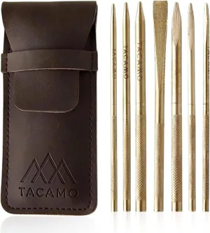 TACAMO Paracord FID Set with Leather Case - 7-Piece Durable Brass Paracord & Leather Needle Tool Kit - Removable Extensions, Smoothing Tool & Paracord Lacing Needles for Crafting Rope,Bracelet & Knots