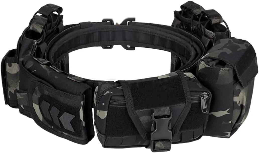 Tactical Battle Belt, Outdoor Quick Release Patrol Nylon Riggers Belts Equipped with Pocket Accessory Bag