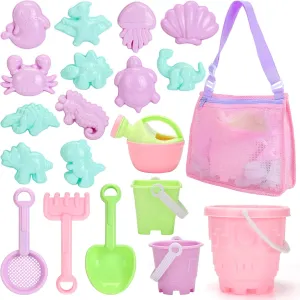 Tagitary Beach Sand Toys Set for Kids 3-10 with Bucket Watering Can Shovel Rake Sand Molds Beach Shell Bag