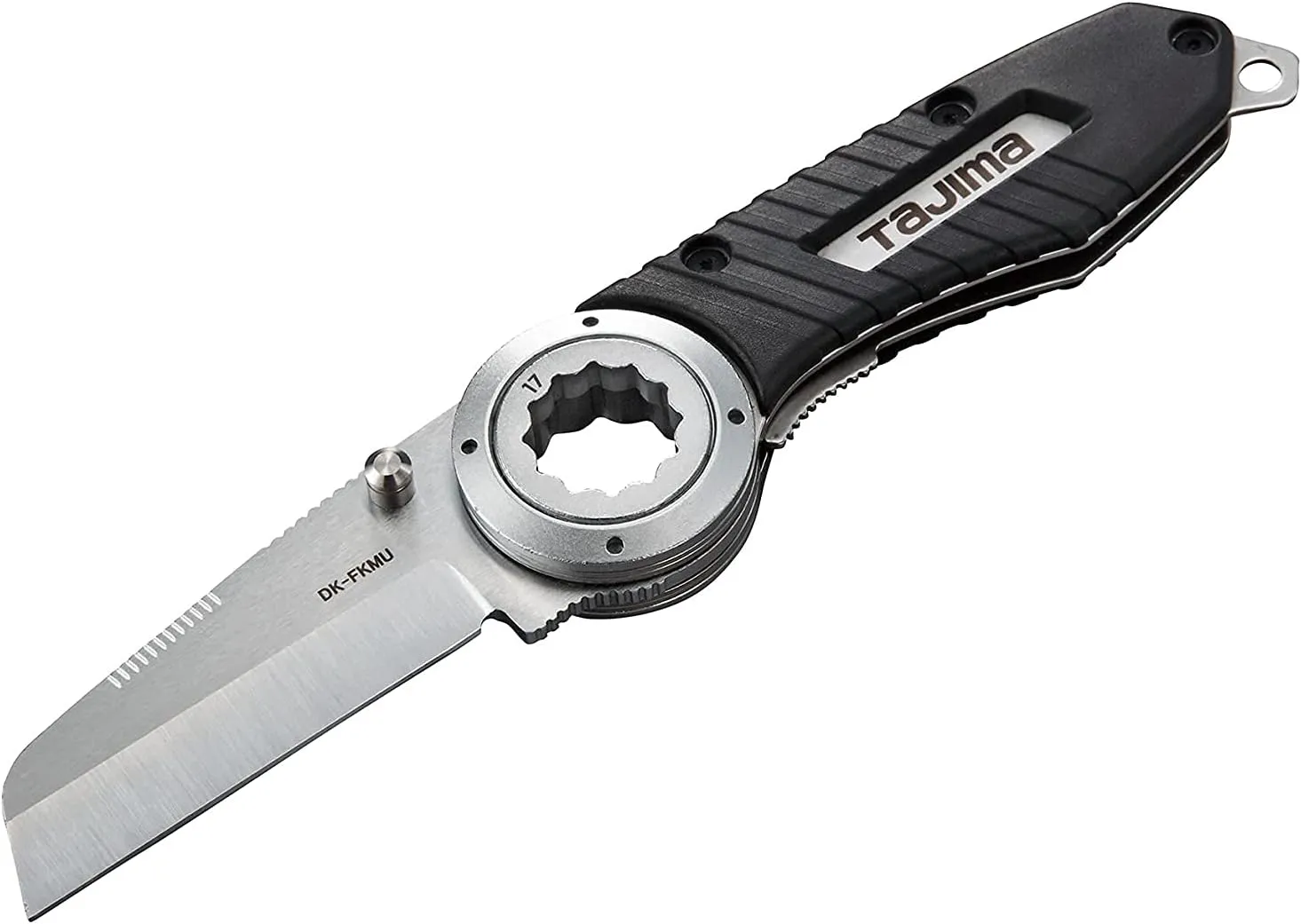 TAJIMA Multipurpose Folding Knife - DK Series Electrician's Tool with Integrated Socket & Elastomer Grip - DK-FKMU-T