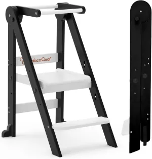 Taleco Gear Foldable Toddler Kitchen Stool Helper, Tower with 3 Adjustable Height, Wooden Toddler Step Stool, Collapsible Tower, Kids Stool for Kitchen and Bathroom