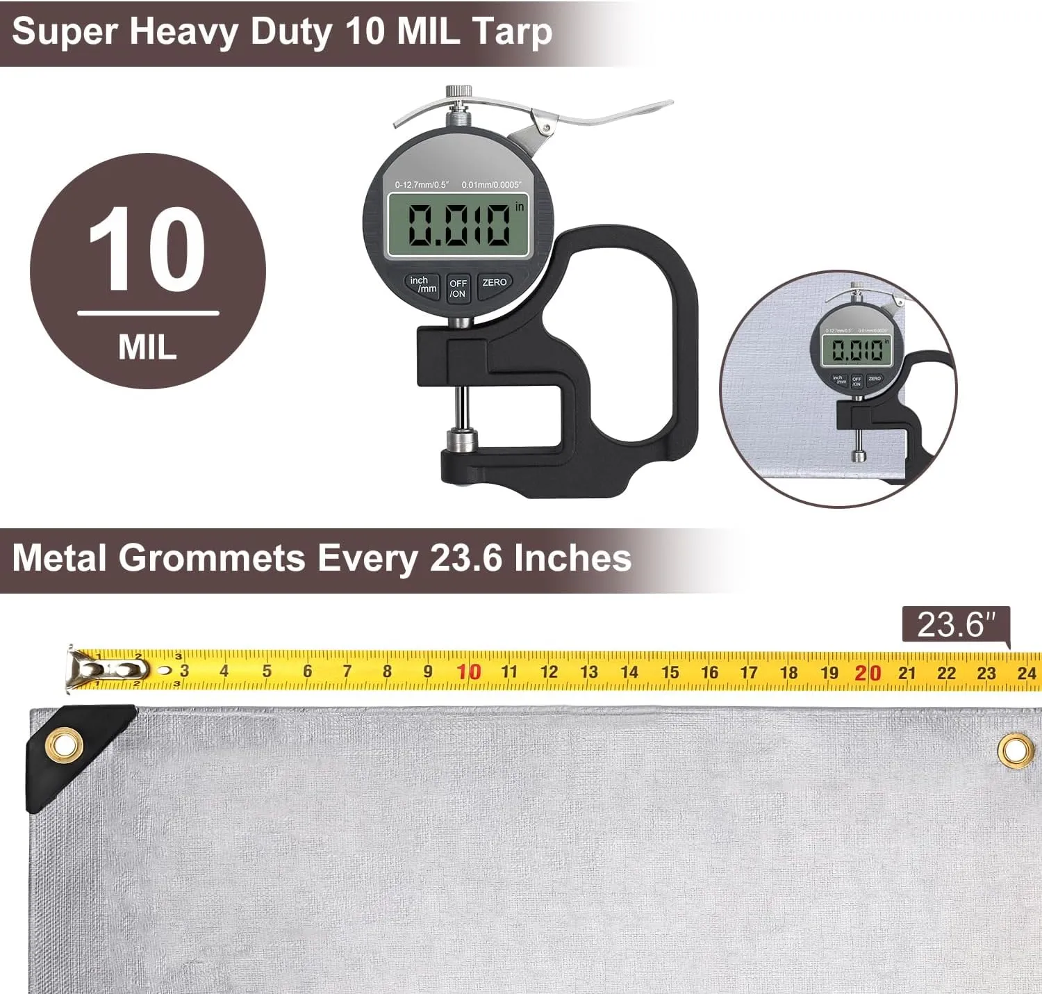 Tarp 10x20FT, 10 Mil Large Tarp, Waterproof Tarps Heavy Duty with Grommets Every 23.6", Thick Plastic Tarp, UV Resistant Tear&Fade Resistant, Reinforced Edges for Outdoor Pool Camp Tent