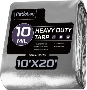 Tarp 10x20FT, 10 Mil Large Tarp, Waterproof Tarps Heavy Duty with Grommets Every 23.6", Thick Plastic Tarp, UV Resistant Tear&Fade Resistant, Reinforced Edges for Outdoor Pool Camp Tent