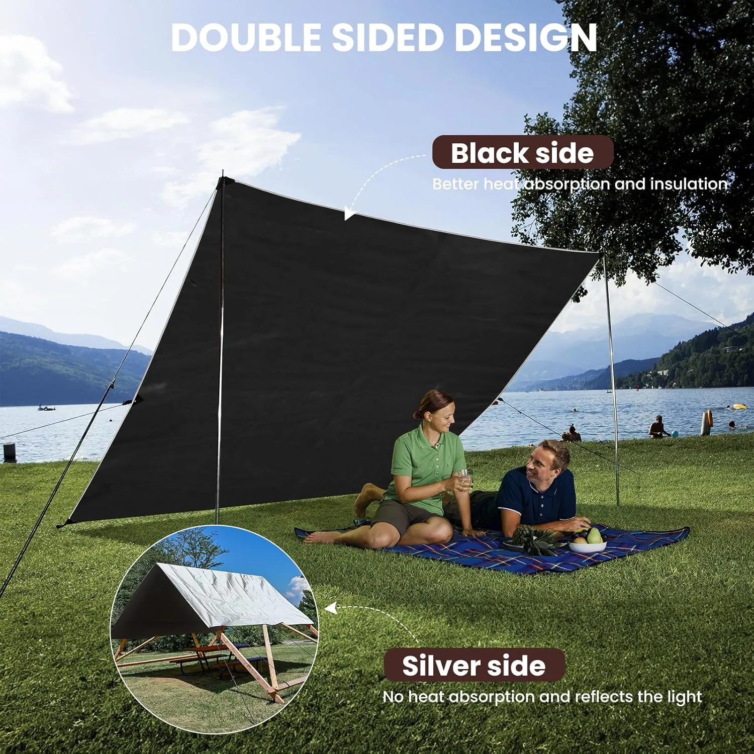 Tarp 16x20FT, Extra Thick 16Mil Heavy Duty Waterproof Tarps with Brass Grommets and Reinforced Edges, Tear & Fade Resistant, 100% UV Blocking Outdoor Tarp for Roof Camping Patio Pool Boat (Silver)