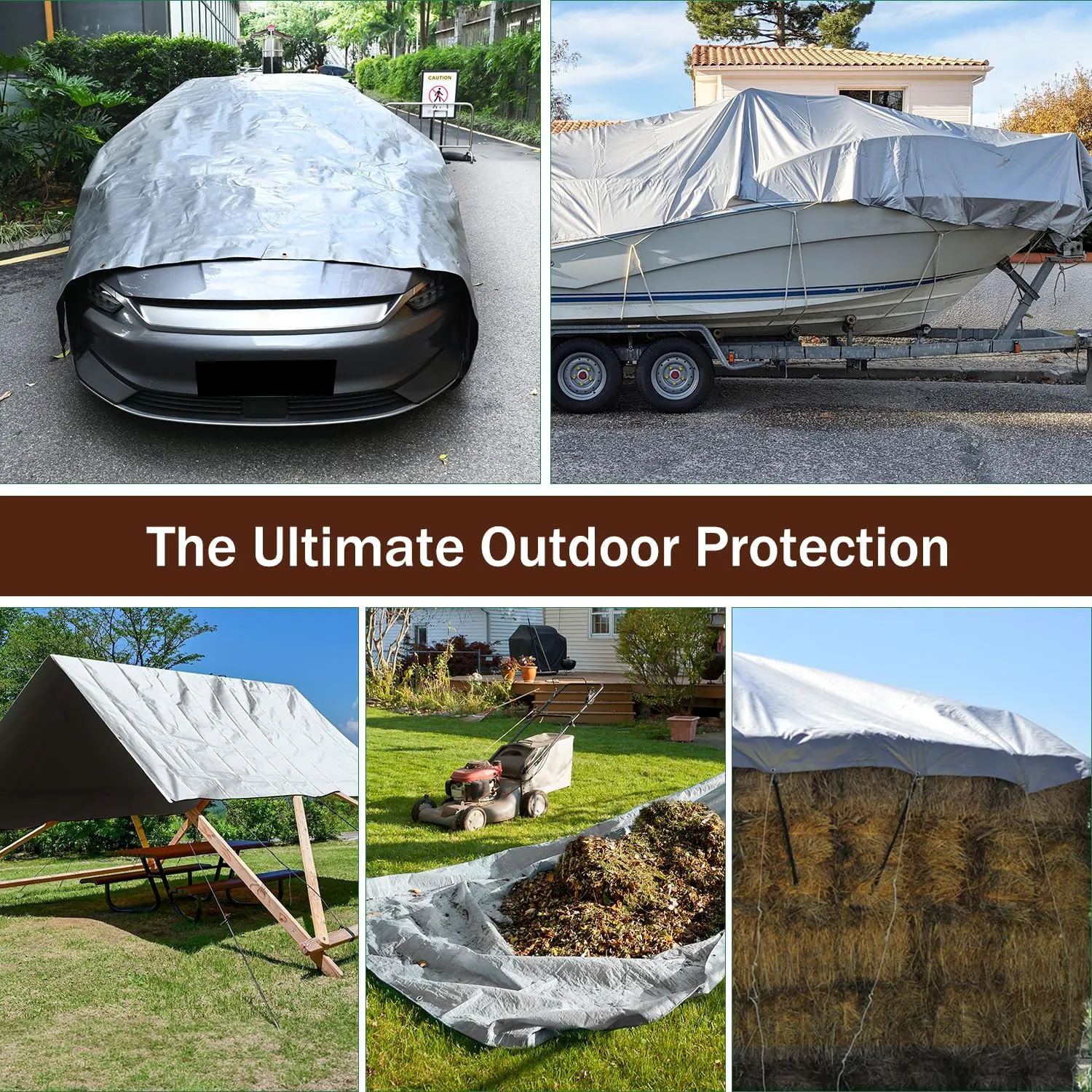 Tarp 16x20FT, Extra Thick 16Mil Heavy Duty Waterproof Tarps with Brass Grommets and Reinforced Edges, Tear & Fade Resistant, 100% UV Blocking Outdoor Tarp for Roof Camping Patio Pool Boat (Silver)