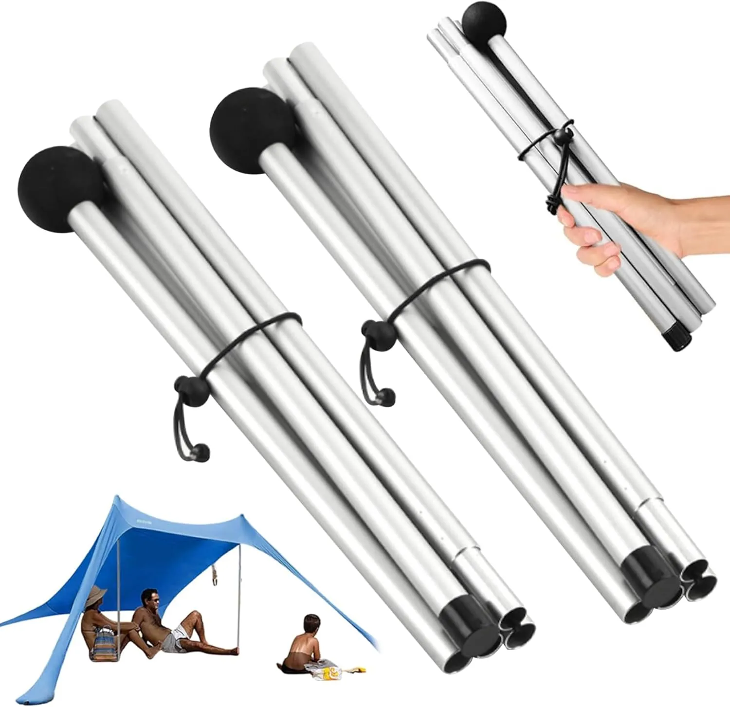 Tarp Poles Adjustable Tent Poles for Tarp, 10 Sections Aluminum Replacement Tent Poles 79 inch Non-Slip Shade Sail Poles for Camping Hiking Outdoor Sport, 2PCS.