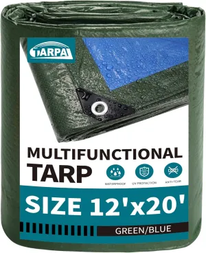 TARPAL 12x20 Feet Green Tarp Waterproof Multipurpose Protective Cover All Purpose Outdoor Poly Tarps Cover for Shed, Camping, Farm,Firewood, Boat,Outdoor Furniture, Roof Waterproofing