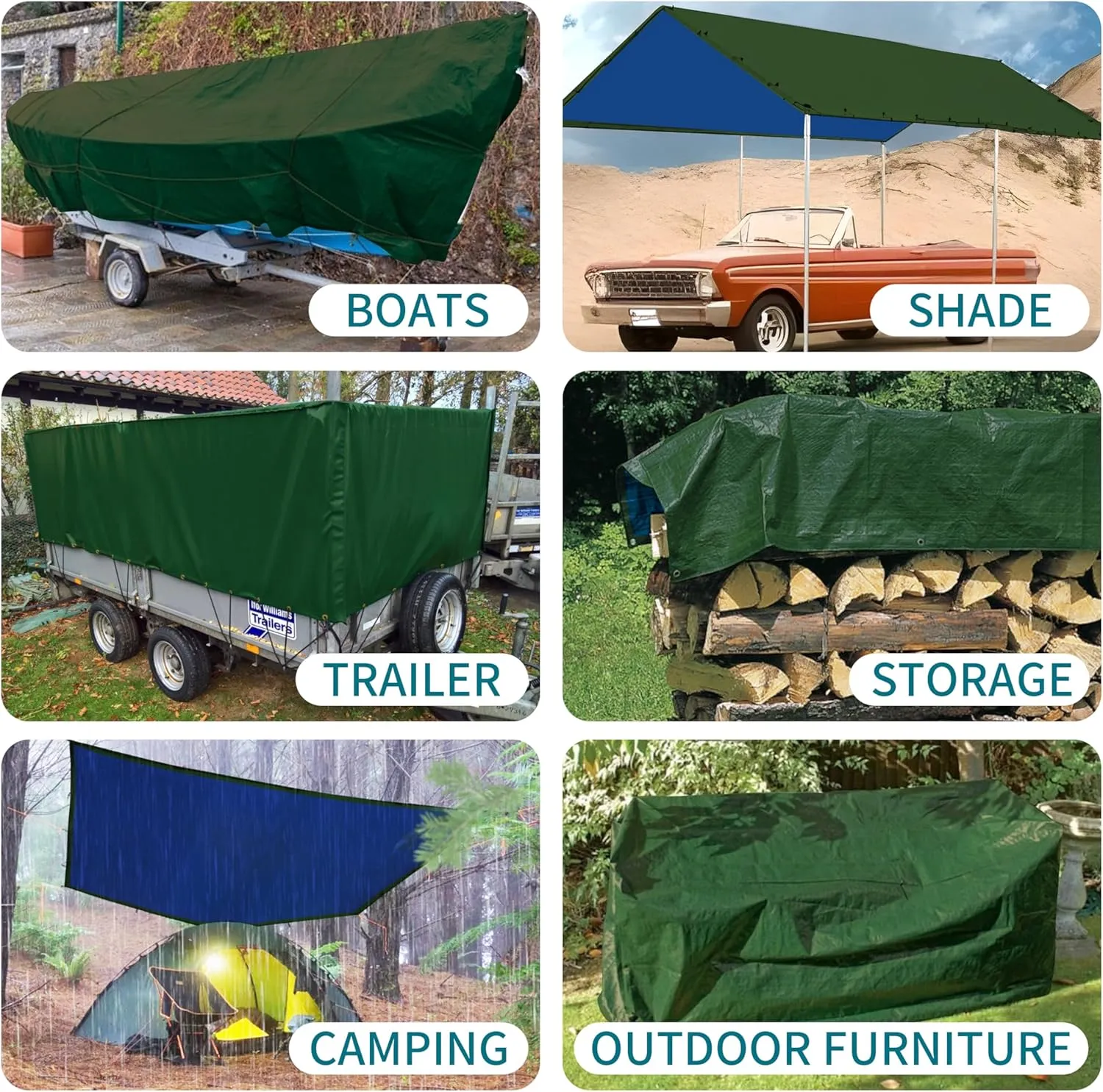 TARPAL 12x20 Feet Green Tarp Waterproof Multipurpose Protective Cover All Purpose Outdoor Poly Tarps Cover for Shed, Camping, Farm,Firewood, Boat,Outdoor Furniture, Roof Waterproofing