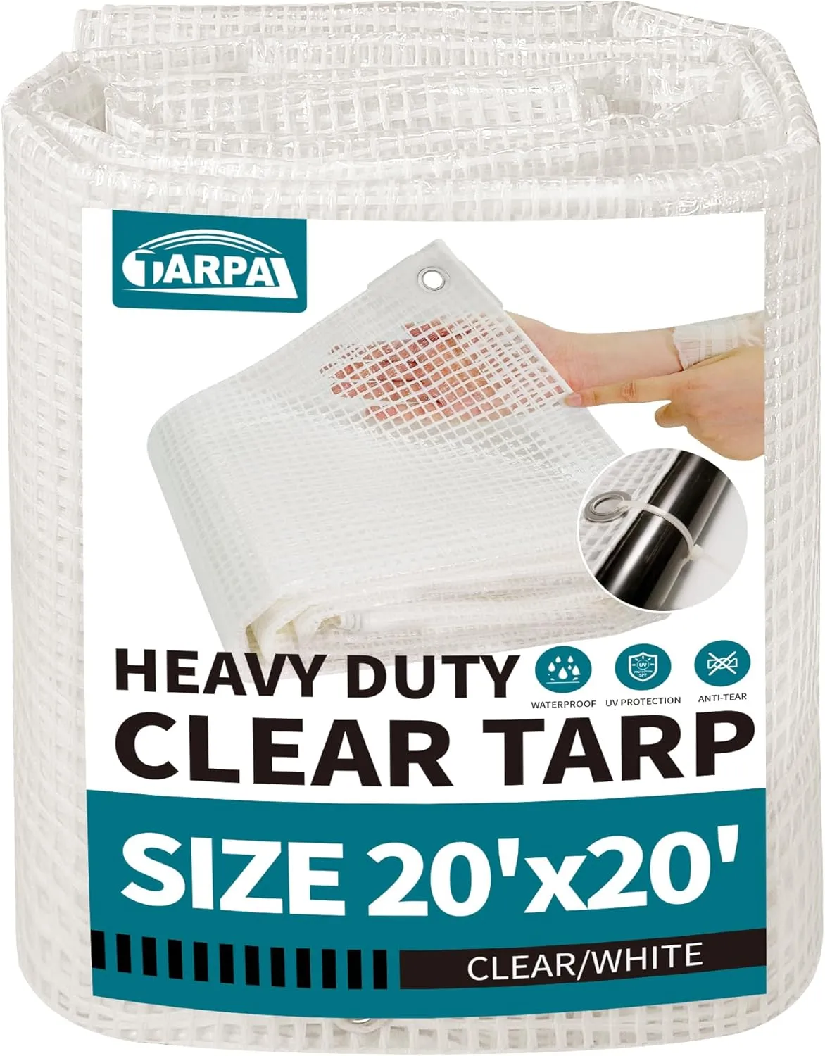 TARPAL 20'x20' Clear White Tarp Heavy Duty Waterproof 12mil with Grommets or Zip Ties for Large Greenhouses for Outdoors Garden,Farm,Chicken Coops