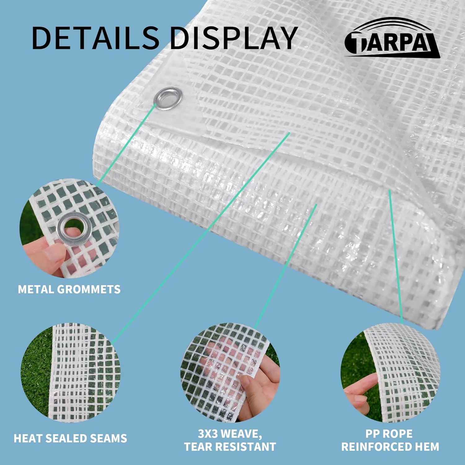 TARPAL 20'x20' Clear White Tarp Heavy Duty Waterproof 12mil with Grommets or Zip Ties for Large Greenhouses for Outdoors Garden,Farm,Chicken Coops