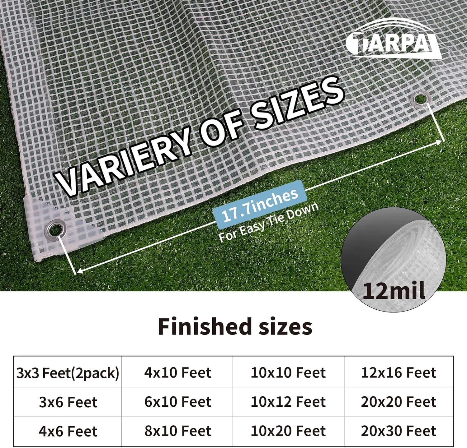 TARPAL 20'x20' Clear White Tarp Heavy Duty Waterproof 12mil with Grommets or Zip Ties for Large Greenhouses for Outdoors Garden,Farm,Chicken Coops