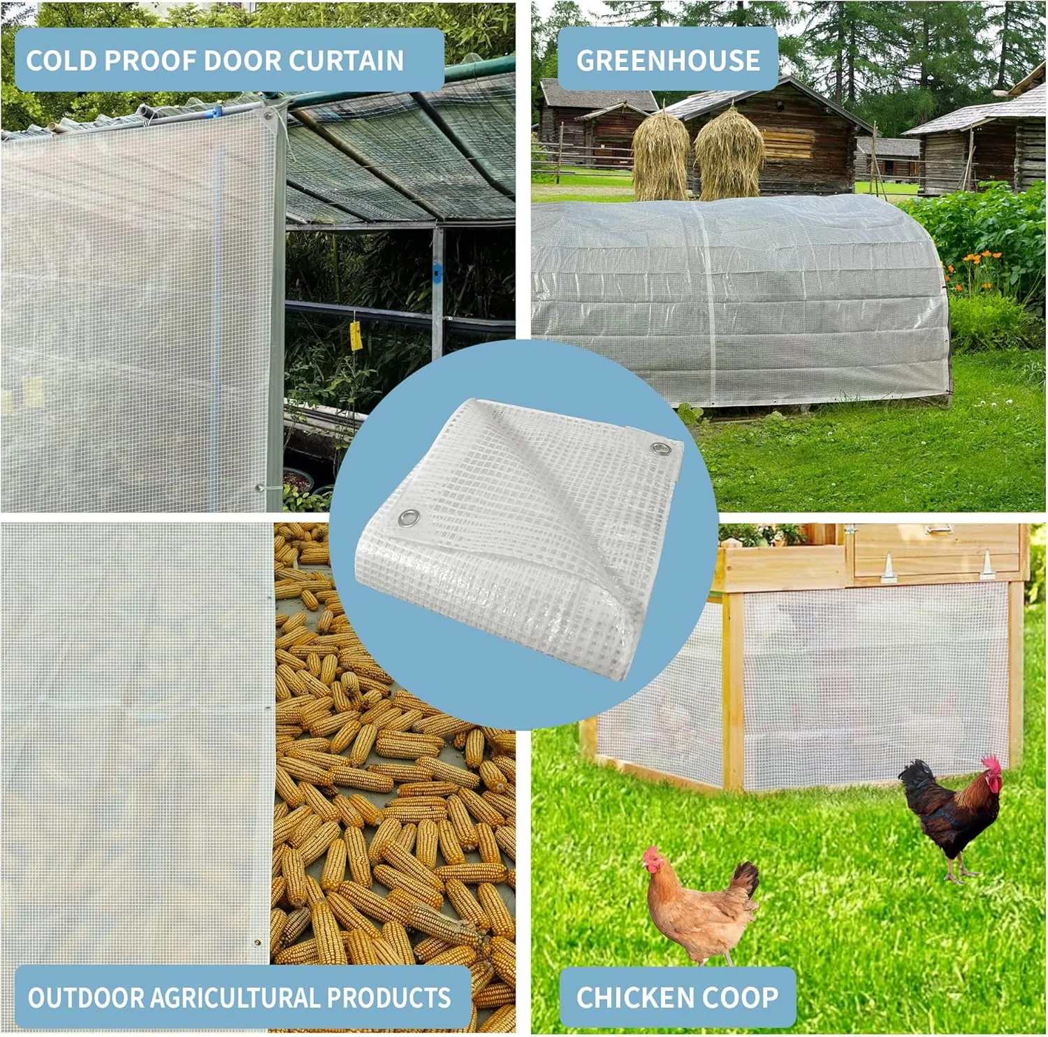 TARPAL 20'x20' Clear White Tarp Heavy Duty Waterproof 12mil with Grommets or Zip Ties for Large Greenhouses for Outdoors Garden,Farm,Chicken Coops