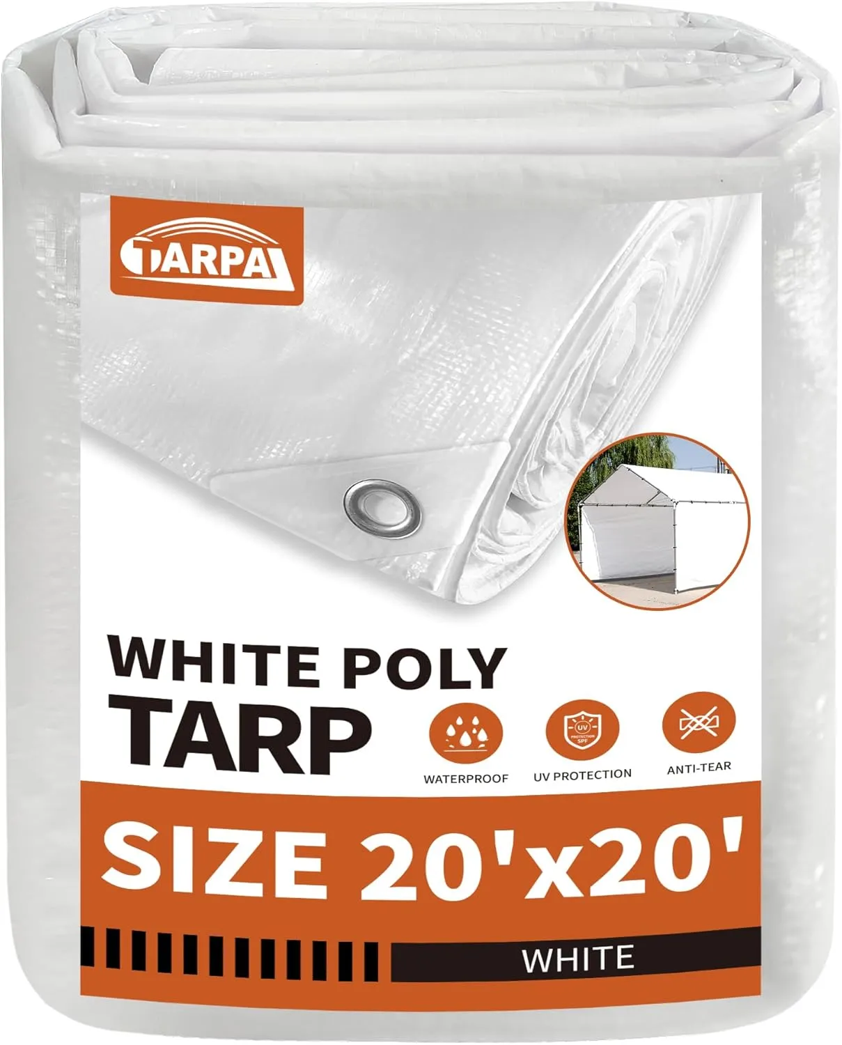 TARPAL 20'x20' White Tarp Waterproof 7.5 mil Medium Duty All Purpose Poly Tarps Cover Waterproof,Snow Proof UV Protection,Rip and Tear Proof,Poly Tarpaulin