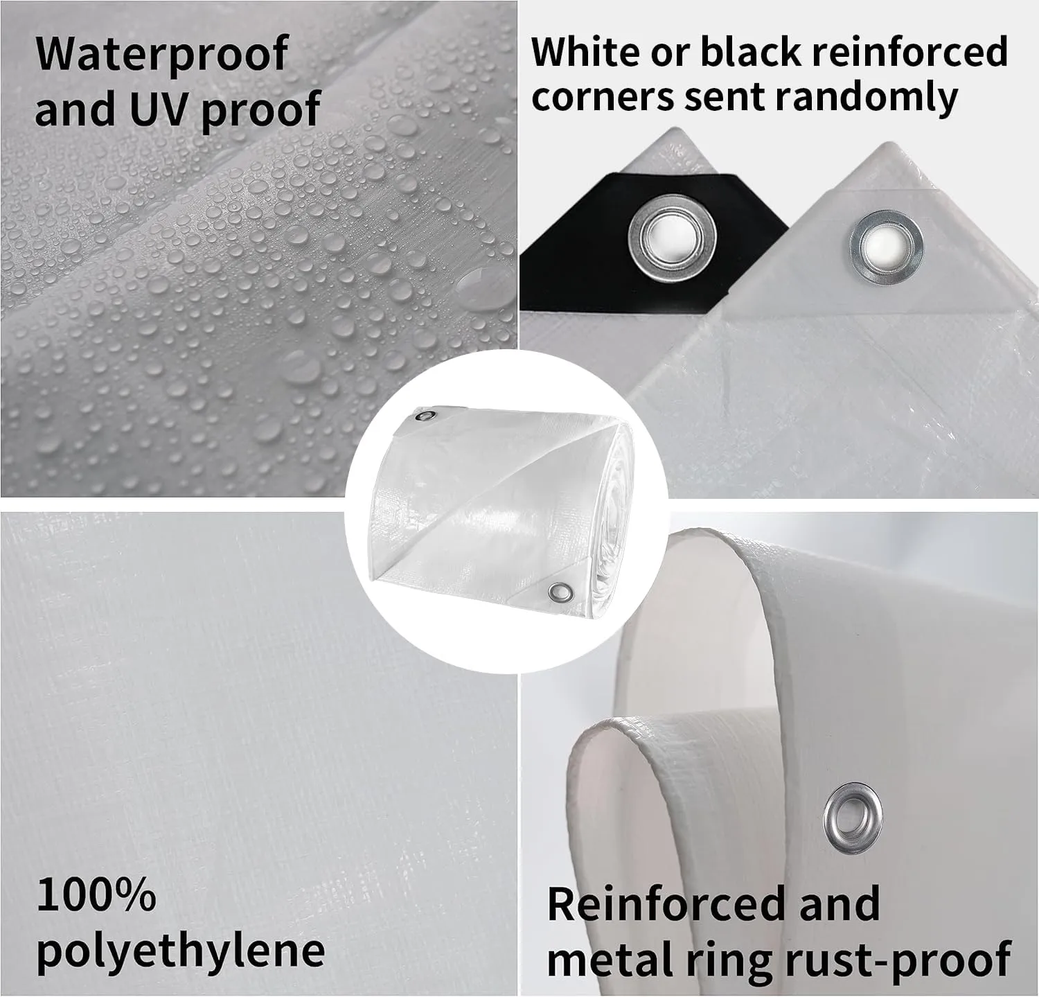 TARPAL 20'x20' White Tarp Waterproof 7.5 mil Medium Duty All Purpose Poly Tarps Cover Waterproof,Snow Proof UV Protection,Rip and Tear Proof,Poly Tarpaulin
