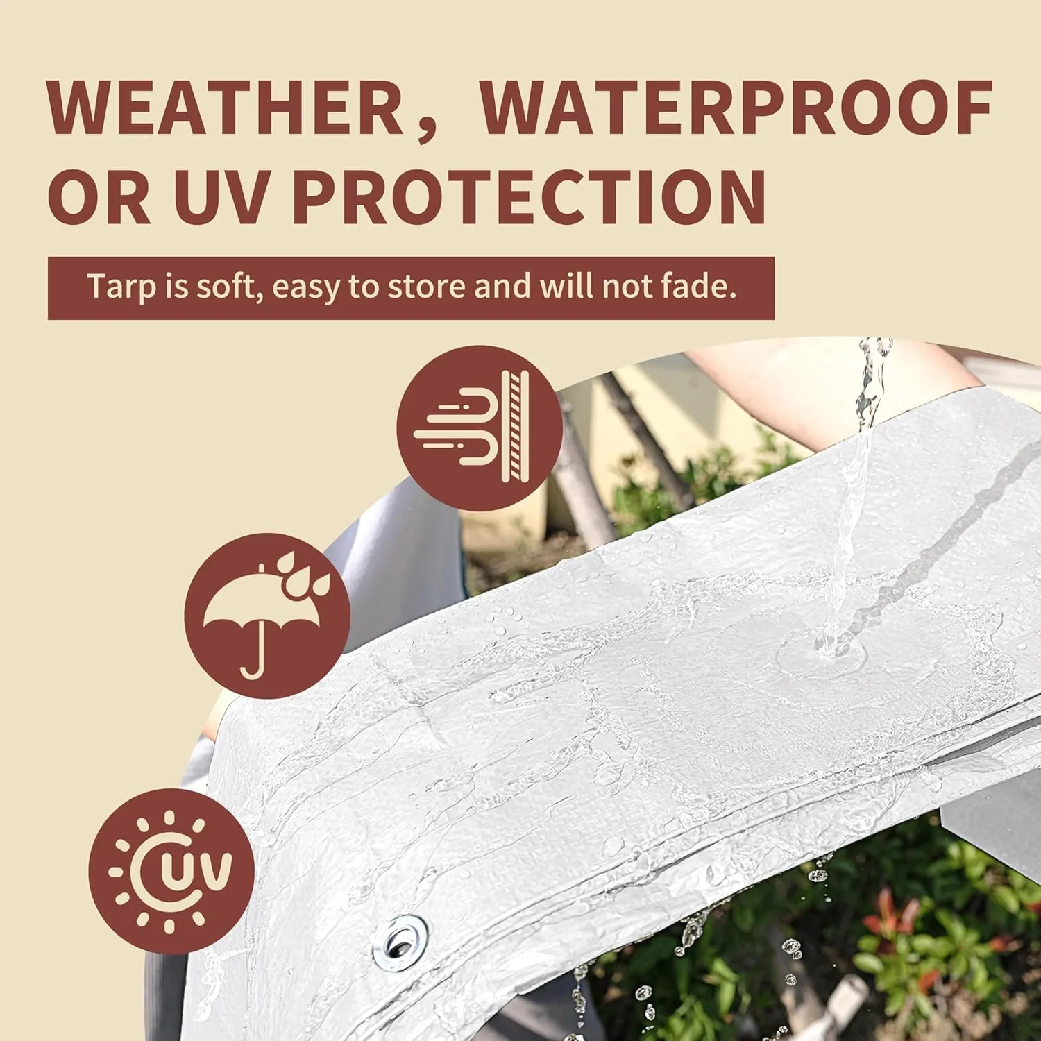 TARPAL 20'x20' White Tarp Waterproof 7.5 mil Medium Duty All Purpose Poly Tarps Cover Waterproof,Snow Proof UV Protection,Rip and Tear Proof,Poly Tarpaulin