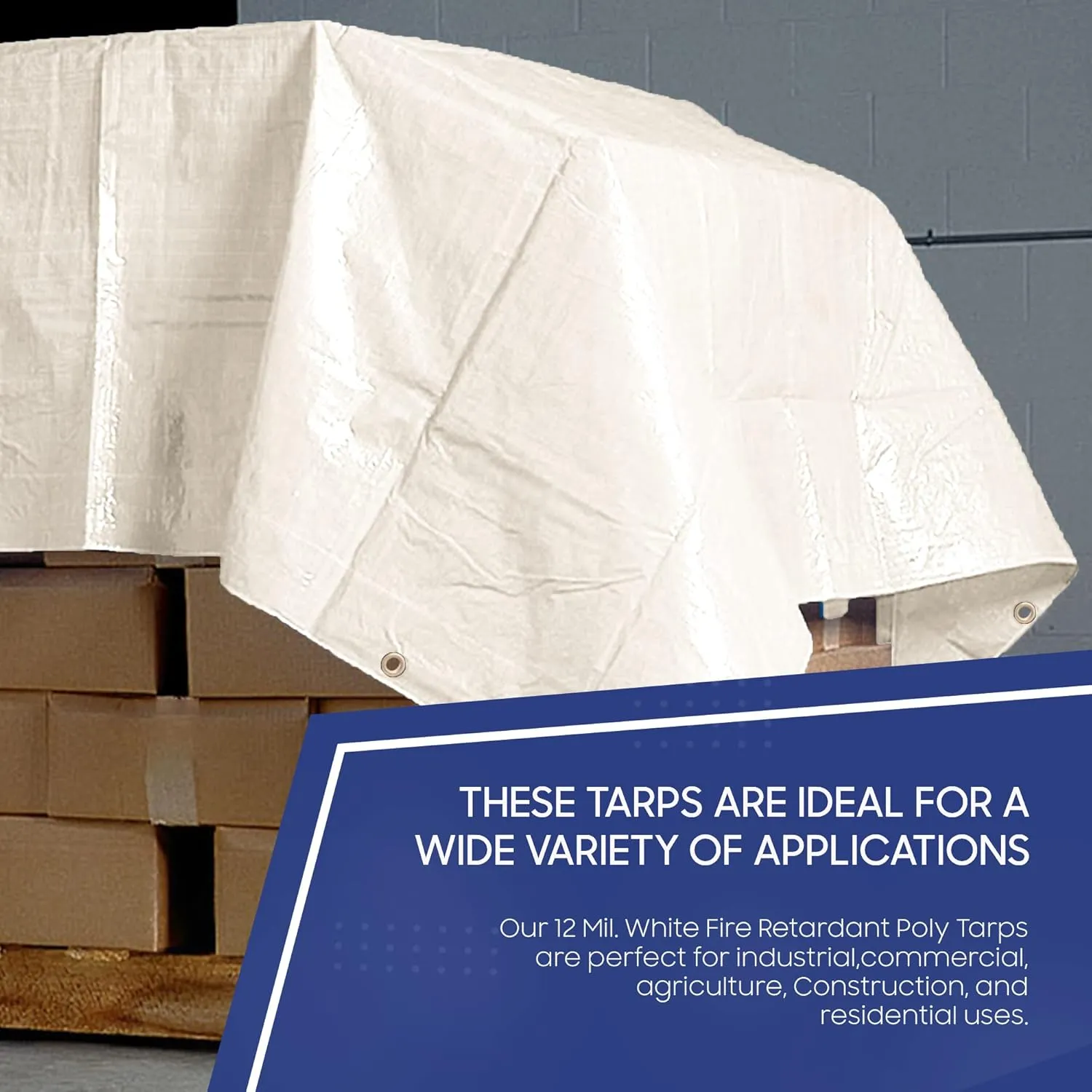 Tarps Now 16x20 Feet Fire Retardant Poly Tarp |12 MIL Heavy Duty Waterproof Cover |Rip and Tear Proof Plastic Tarp with Rustproof Aluminum Grommets & Reinforced Edges |Ideal for Camping - White