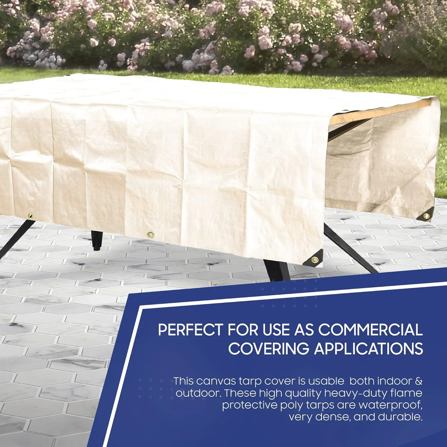 Tarps Now 16x20 Feet Fire Retardant Poly Tarp |12 MIL Heavy Duty Waterproof Cover |Rip and Tear Proof Plastic Tarp with Rustproof Aluminum Grommets & Reinforced Edges |Ideal for Camping - White